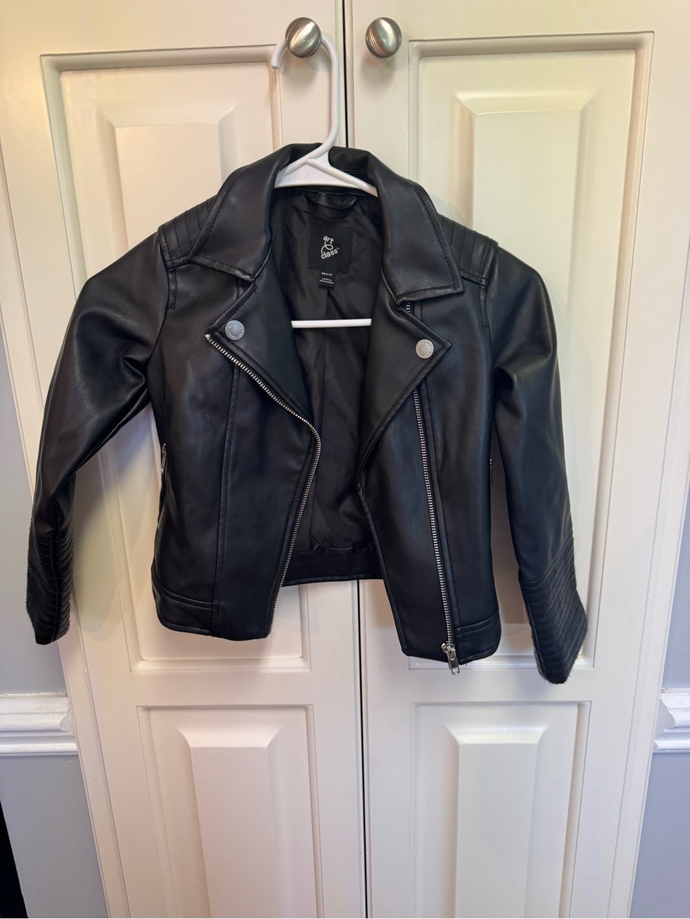 art class Black Faux Leather Moto Jacket with Quilted Sleeves
